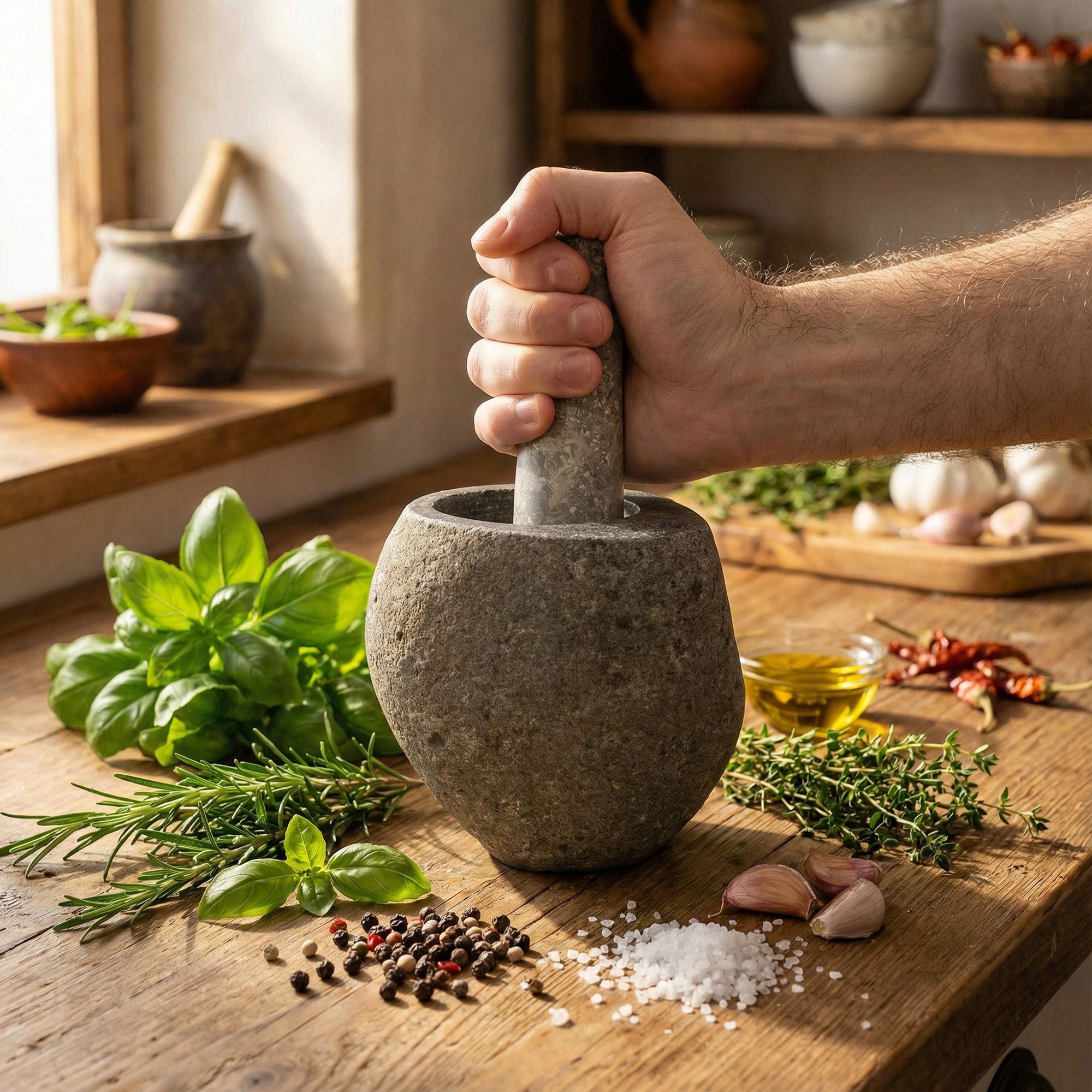 Natural Riverstone Decorative Pestle & Mortar for Stylish Homes
