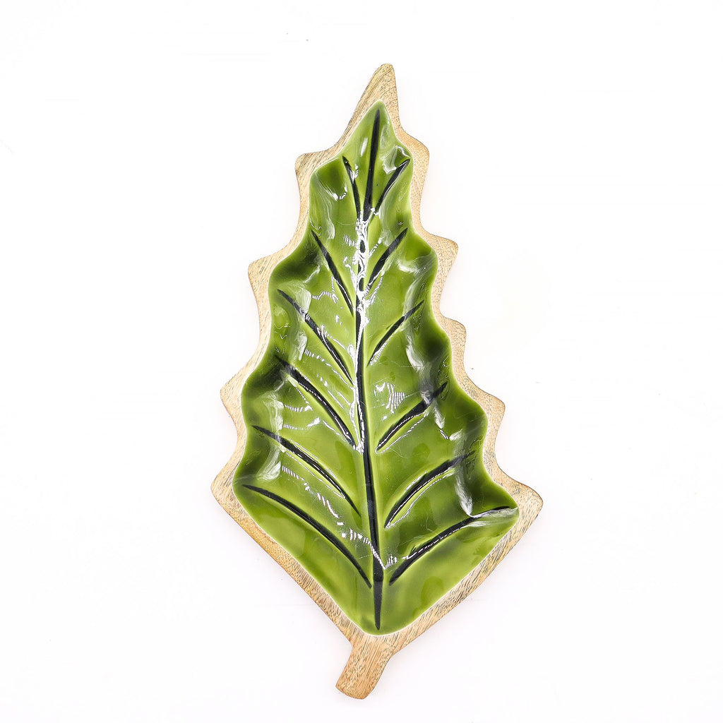 Lost in the Forrest Enamel Leaf Wooden Bowl for Home Decor