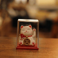Mini Solar Powered Japanese Lucky Cat in Display Box – White