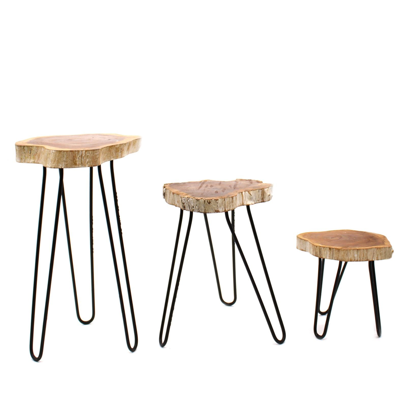 Set of 3 Whitewash Gamal Wood Plant Stands with Hairpin Legs