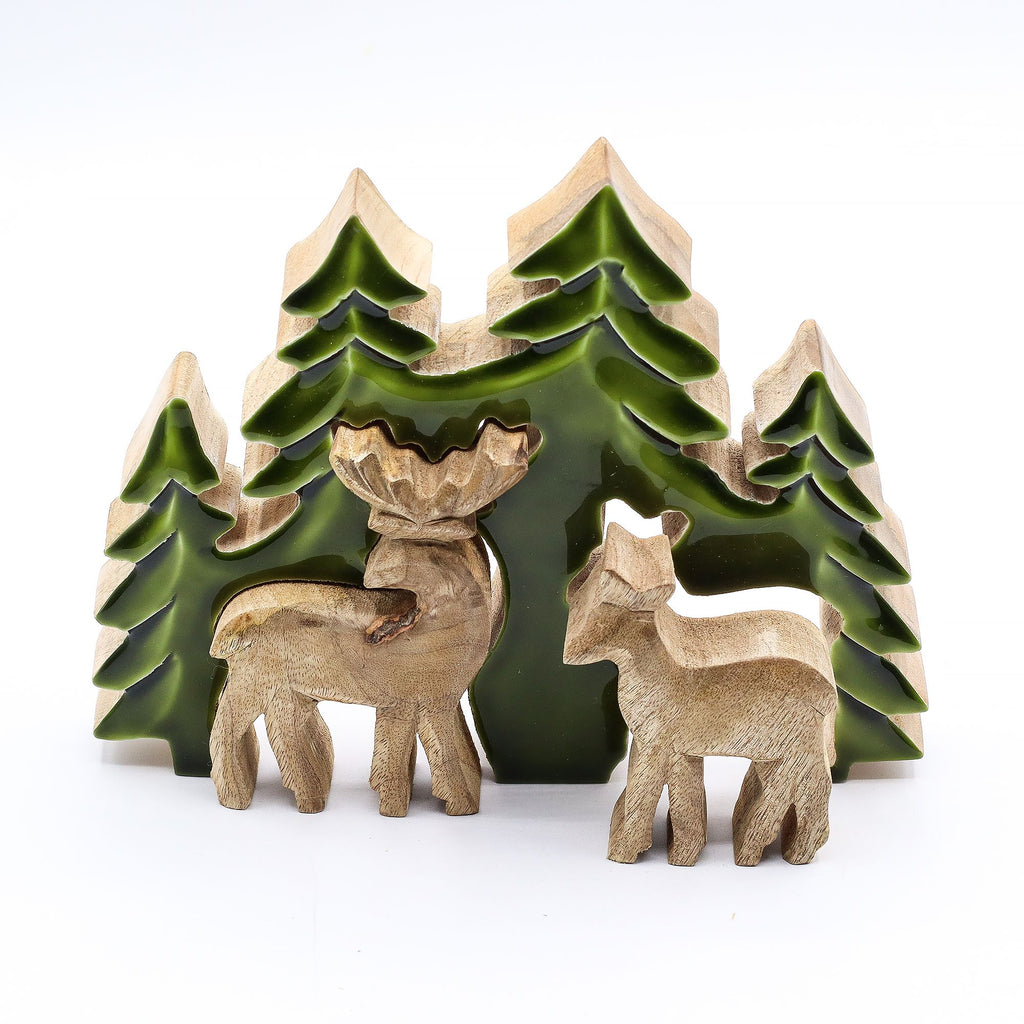 Lost in the Forest Two Deer 3D Wooden Decoration for Home Decor