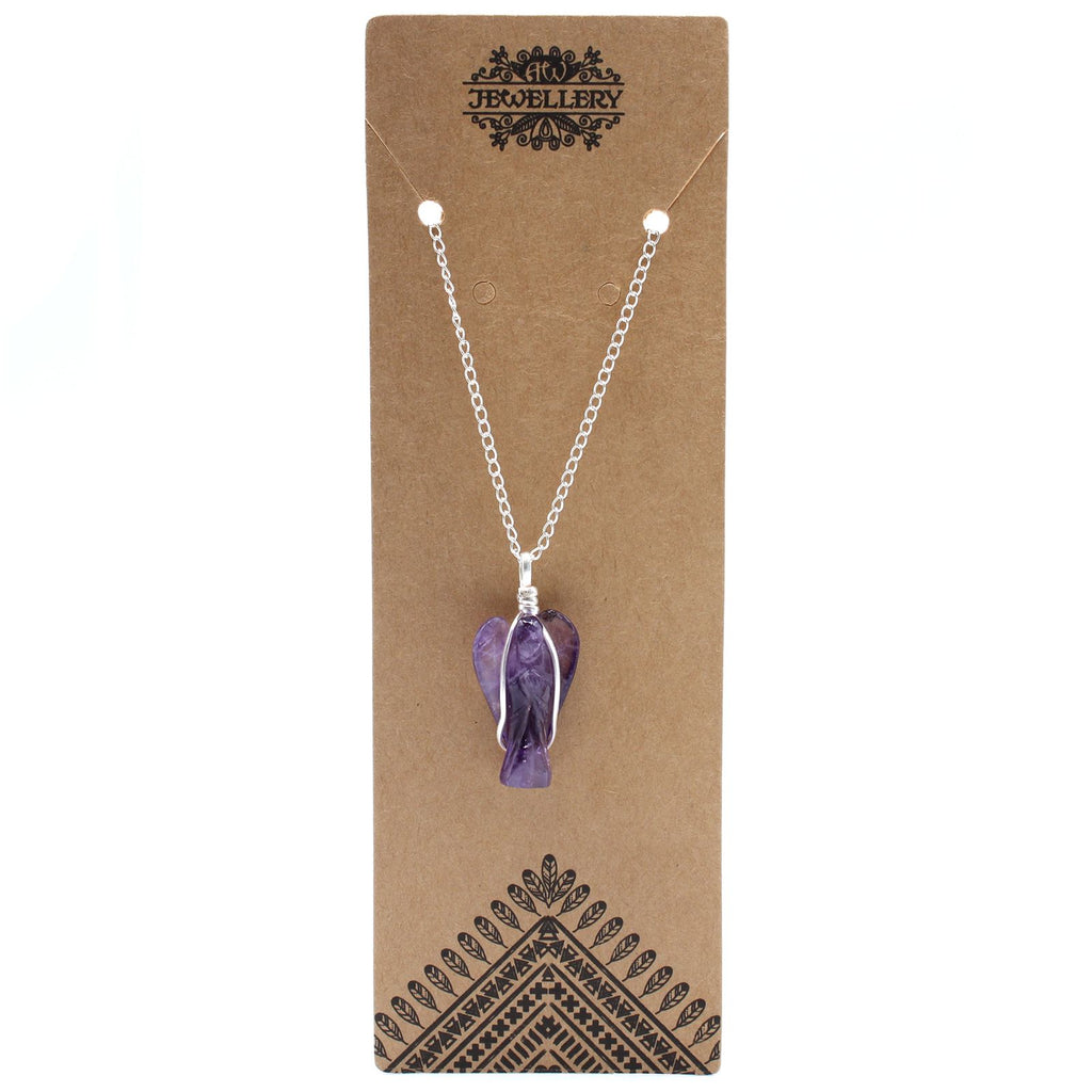Gemstone Guardian Angel Pendant with Amethyst and Silver Chain