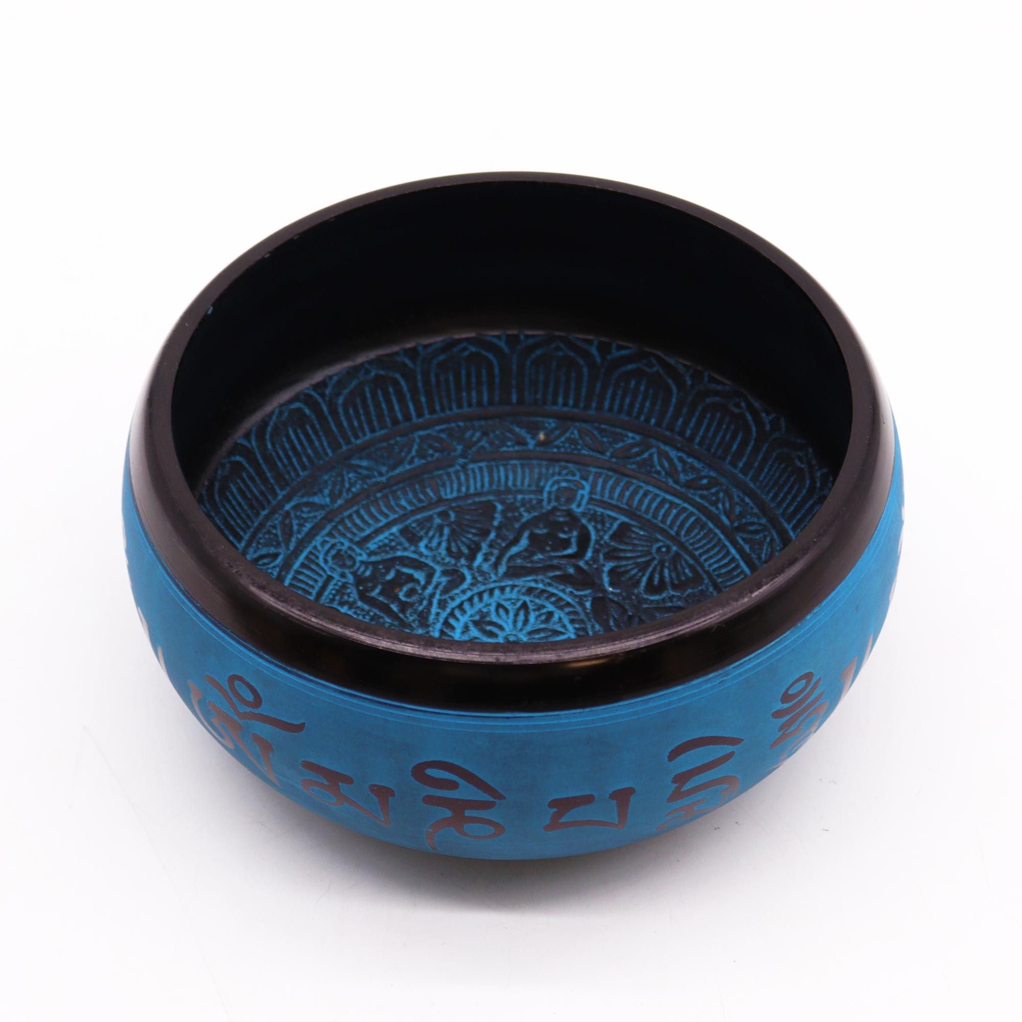 Earth Powder Singing Bowl with Blue Mantra Five Buddha Design