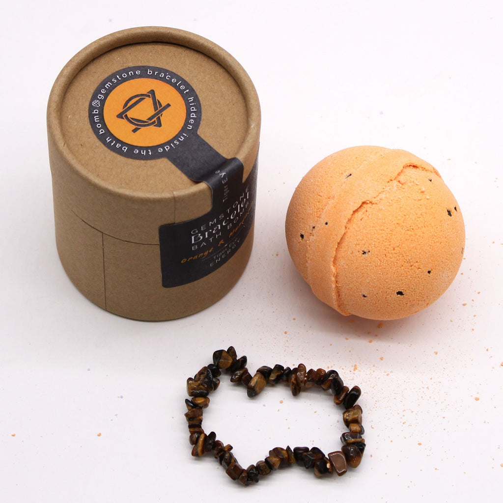 Tiger Eye Gem Bracelet Bath Bomb with Orange & Mandarin Scent