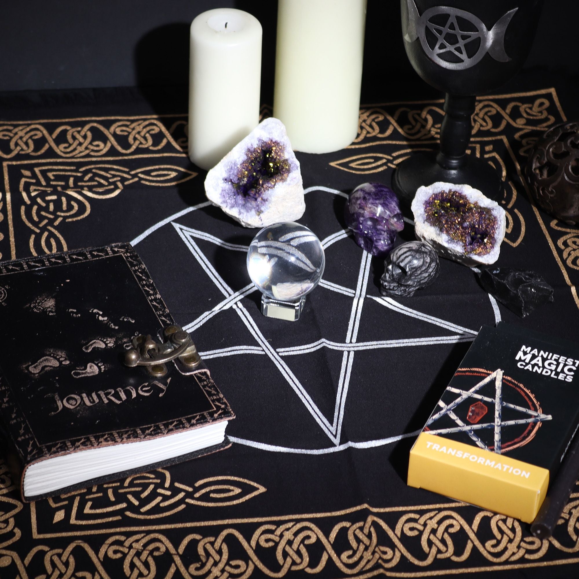 Esoteric Fringed Pentagon Altar Cloth for Enhancing Spiritual Spaces