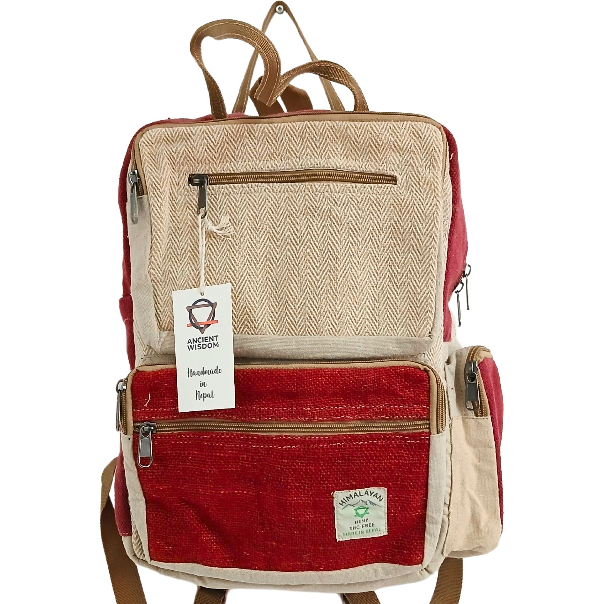 Large Boxy Hemp Backpack in Wine and Cream Colour Design
