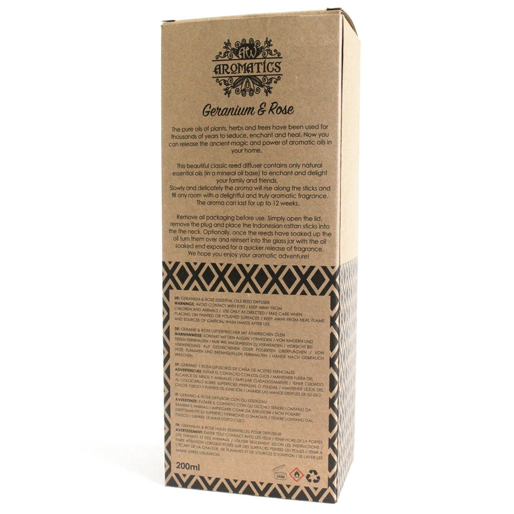 200ml Geranium & Rose Essential Oil Reed Diffuser for Home Fragrance