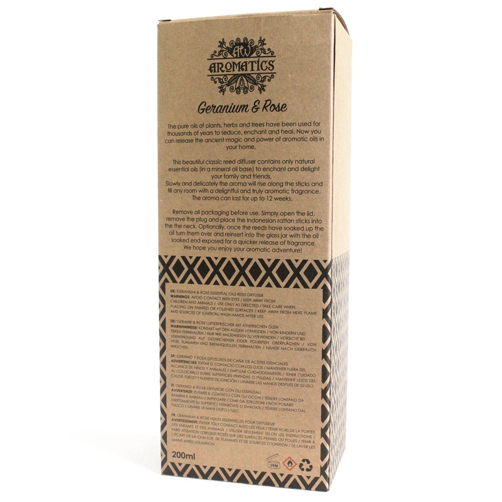 200ml Geranium & Rose Essential Oil Reed Diffuser for Home Fragrance