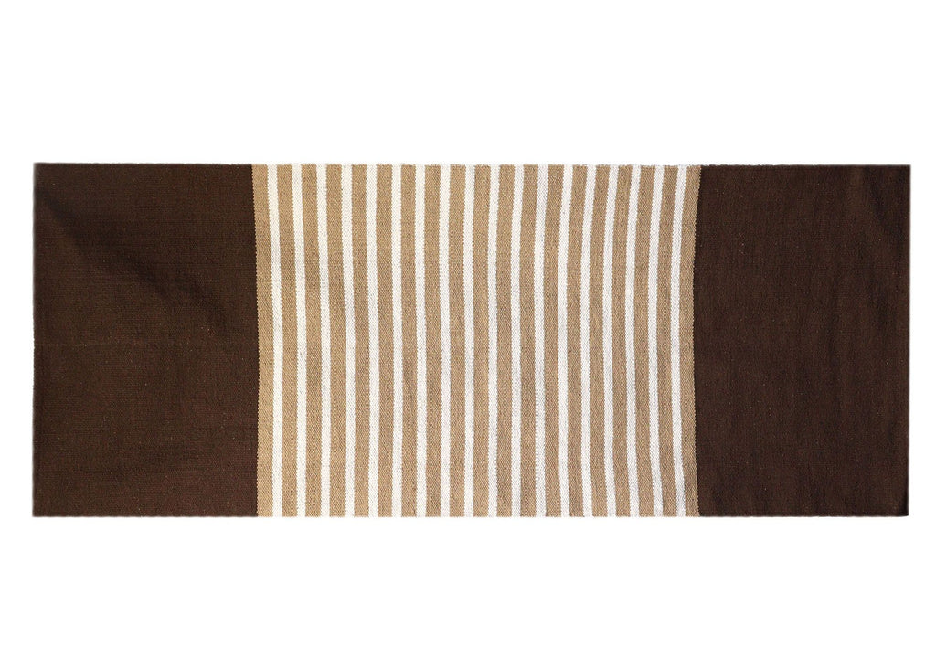 Indian Cotton Rug 70x170cm in Dark Brown and Beige Design