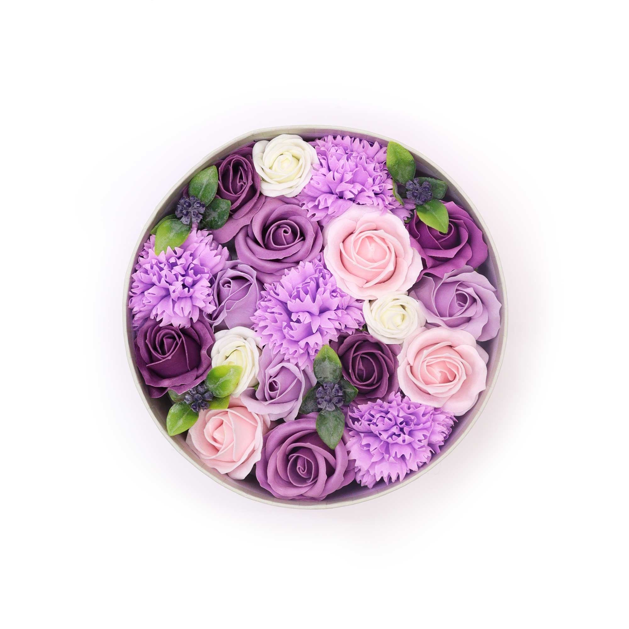 Lavender Rose and Carnation Soap Flower Gift Round Box Set
