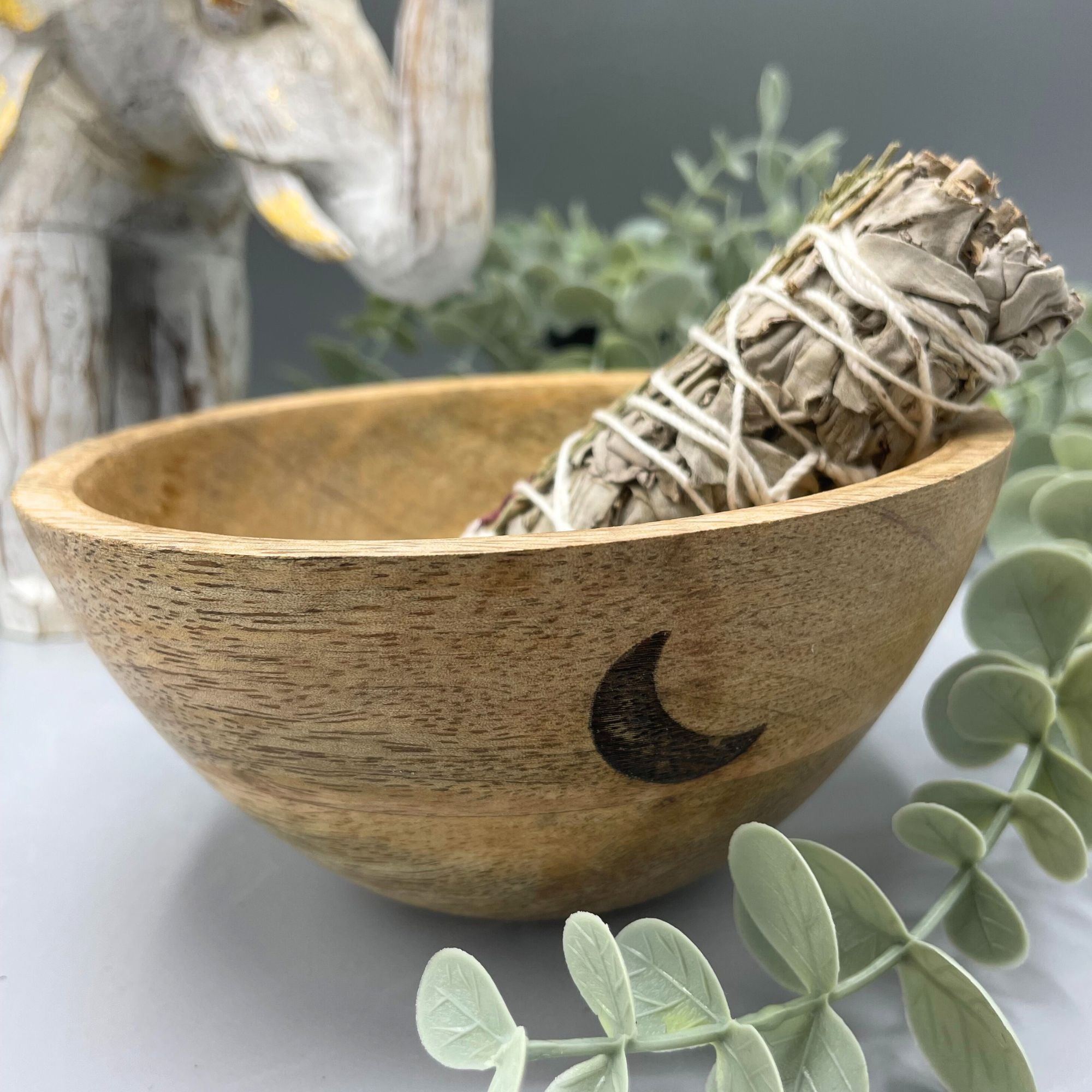 Wooden Smudge and Ritual Offerings Bowl with Three Moons Design