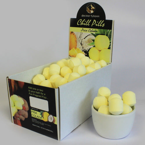 1.3Kg Box of Chill Pills Mini Bath Bombs with Pinacolada Scent