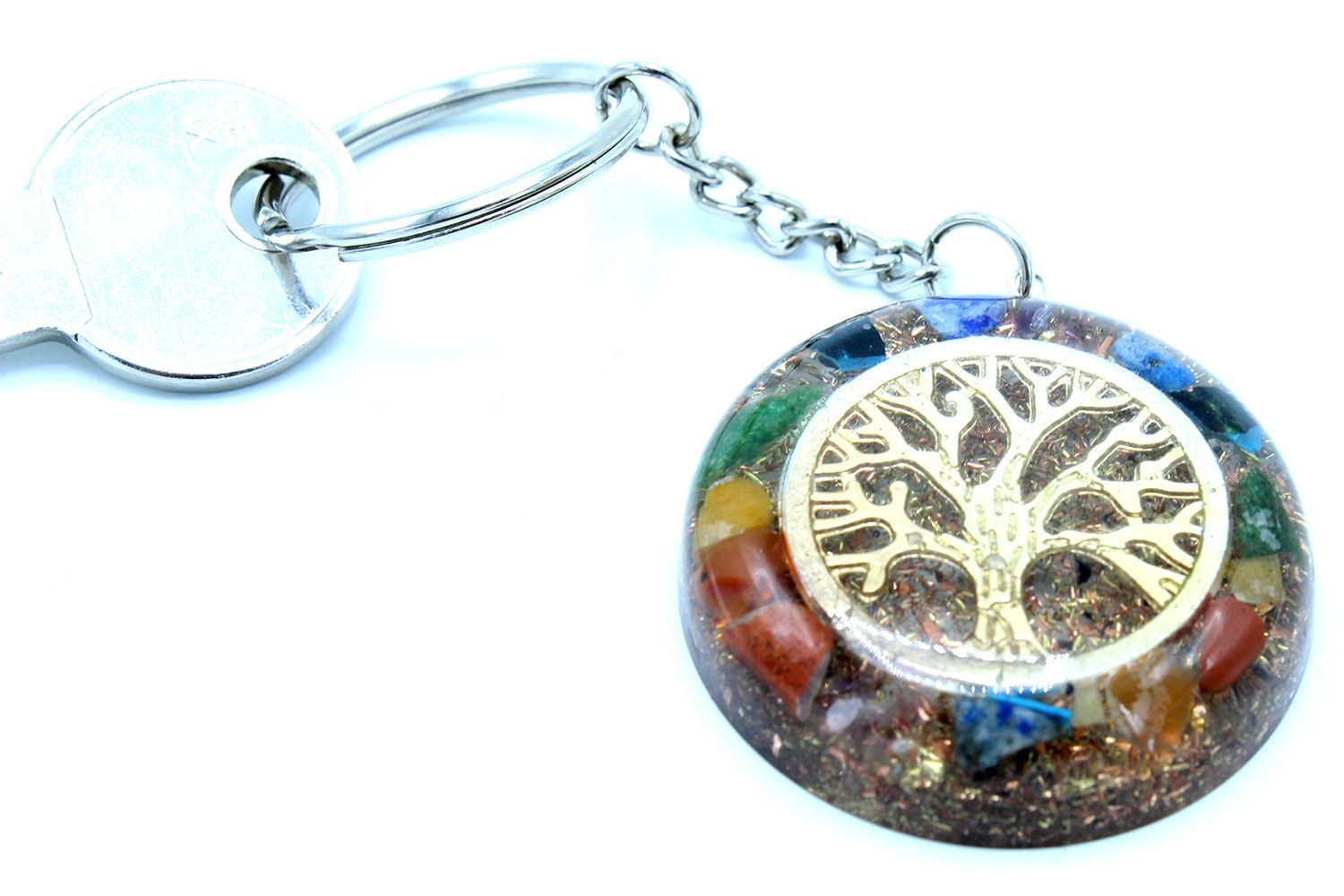 Orgonite Power Keyring with Tree of Life and Vibrant Gemstones