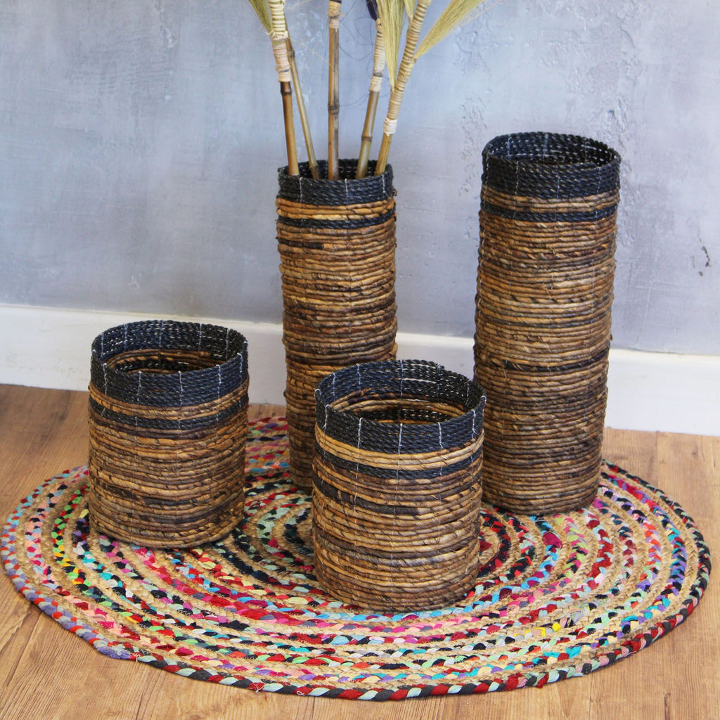 Banana Leaf Set of 2 Vases and 2 Bins for Home Decor