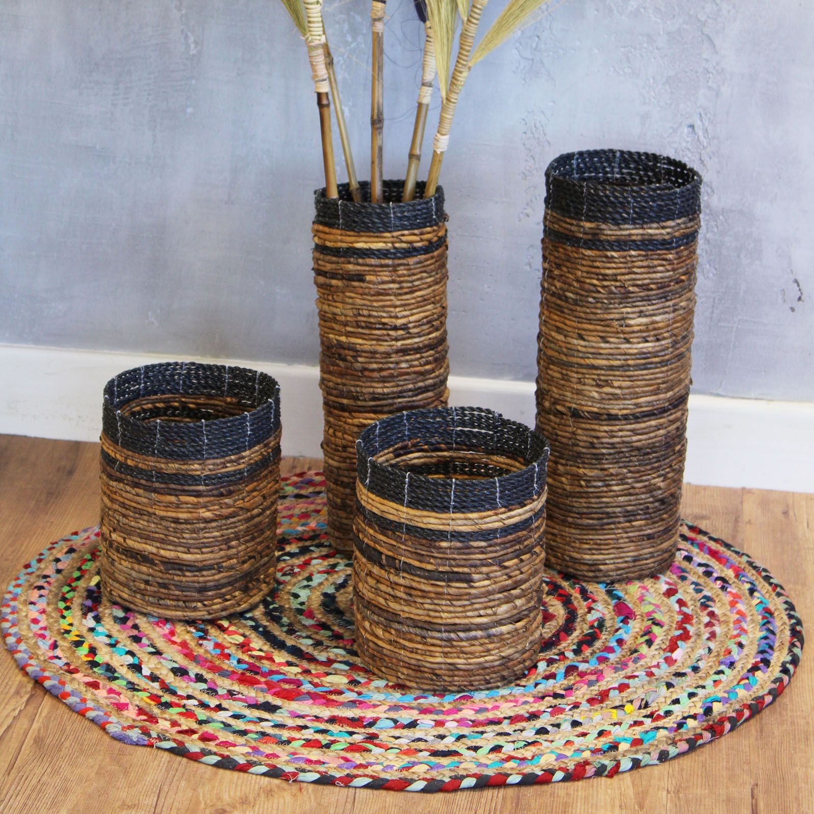 Banana Leaf Set of 2 Vases and 2 Bins for Home Decor