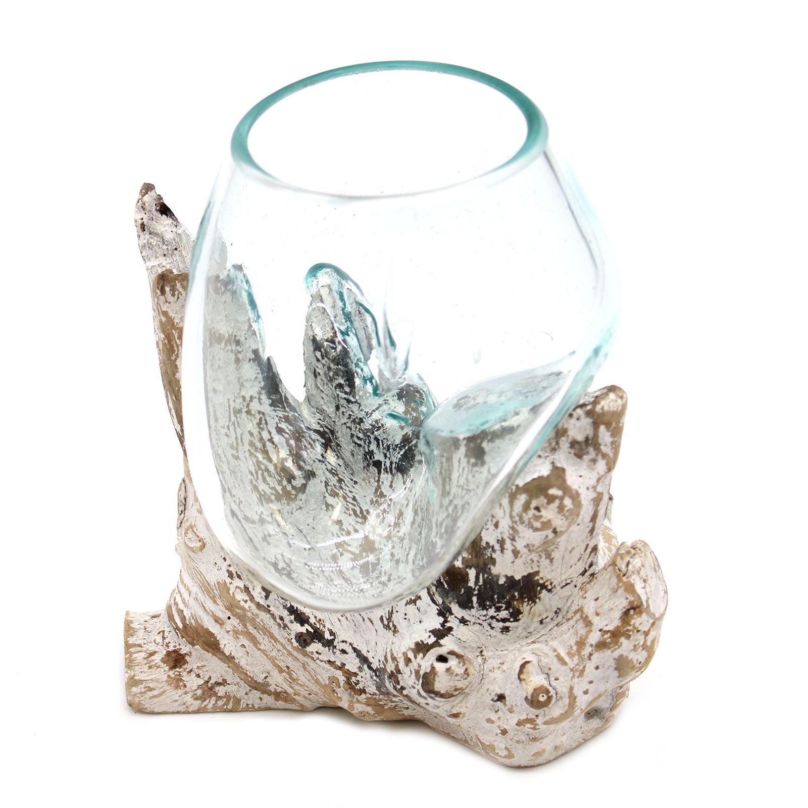 Molten Glass on Whitewash Wood Medium Bowl for Home Decor