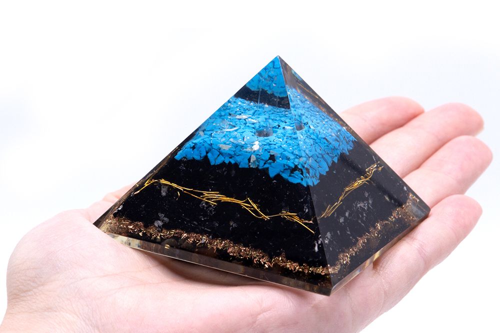 Stunning Orgonite Pyramid with Turquoise and Black Tourmaline