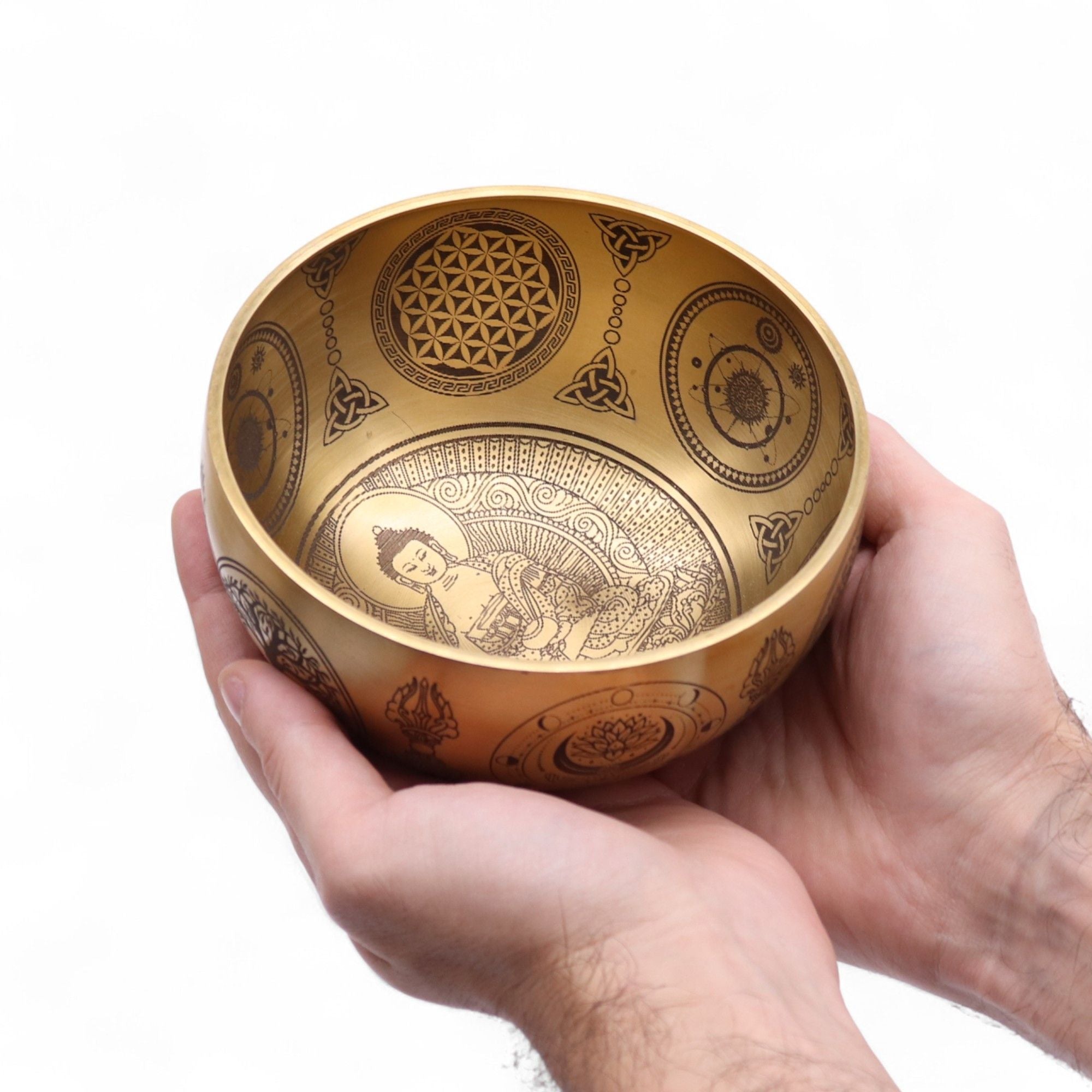 Pure Brass Etched Buddha Set of 4 Singing Bowls for Home Decor