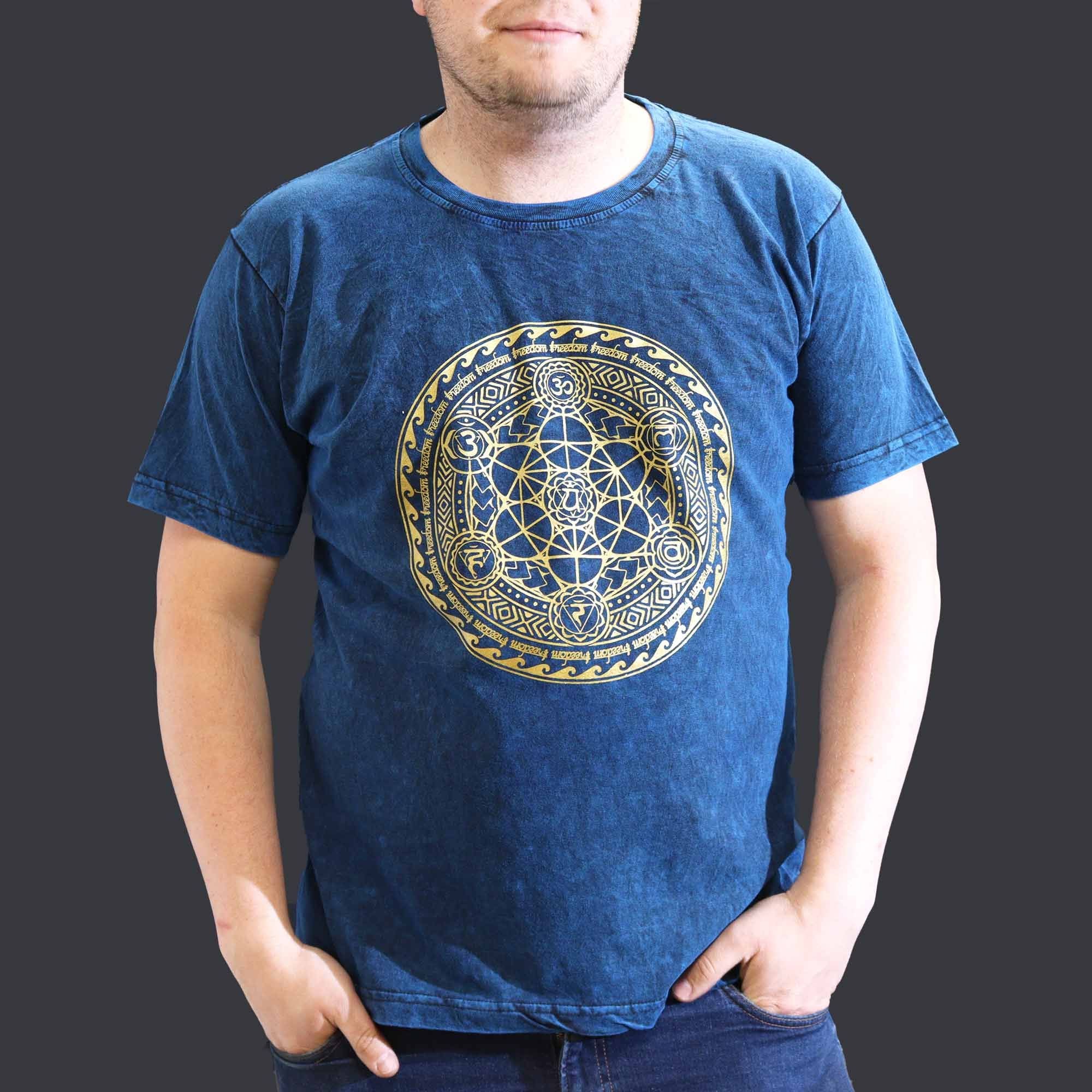 Nomad Sari Stonewashed Cotton T Shirt in Chakra Blue for XL