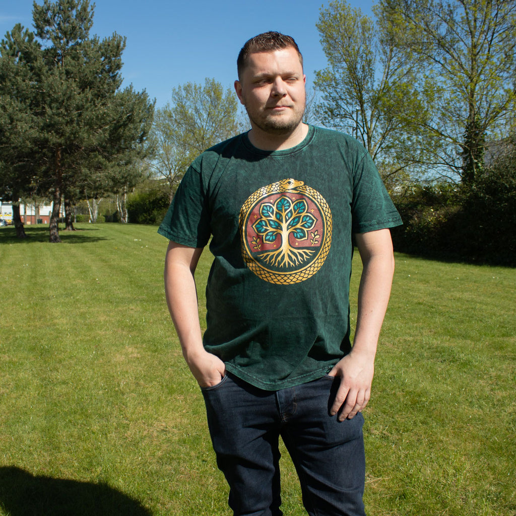 Nomad Sari Stonewashed Cotton T Shirt with Tree of Life Design