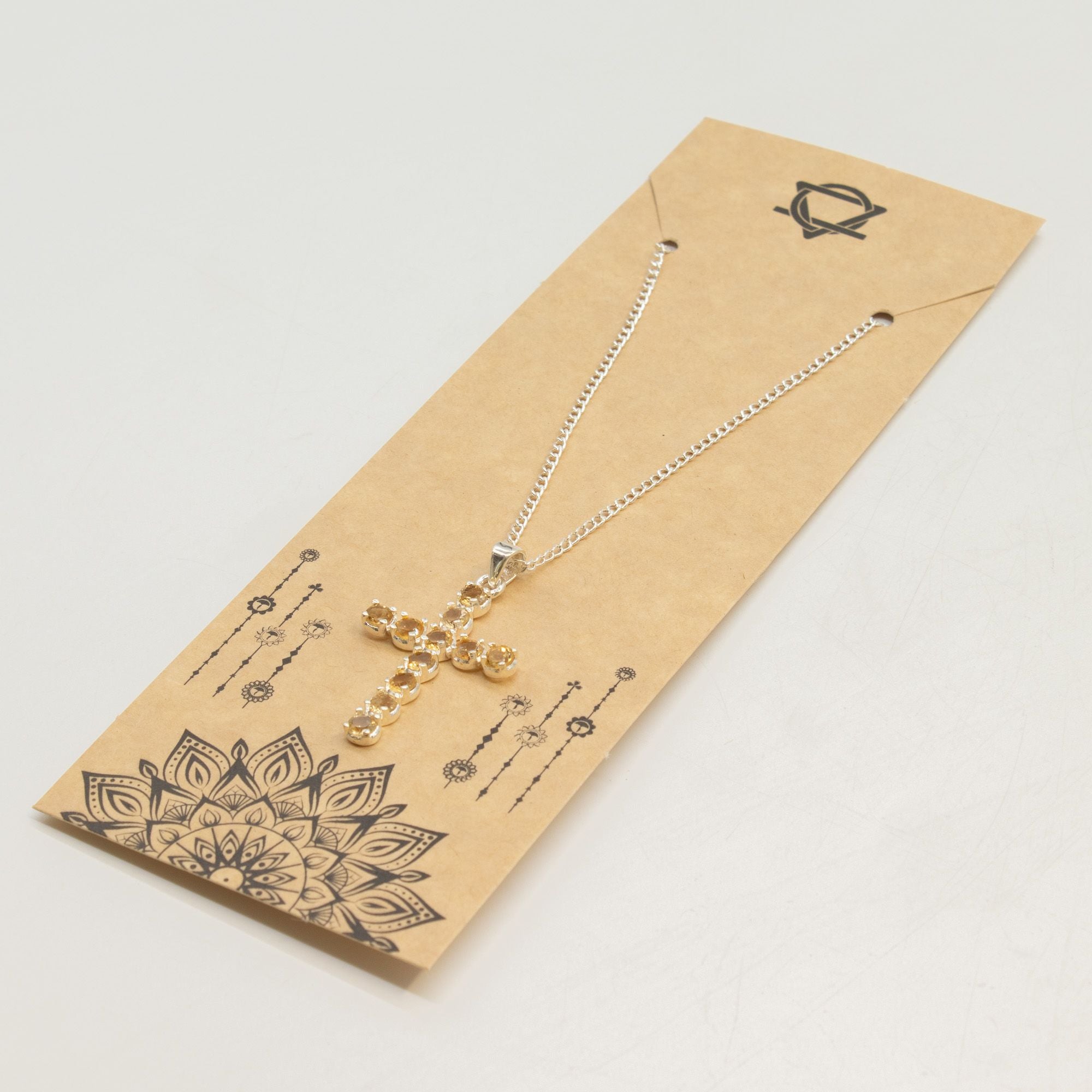 Indian Devotional Pendant - Silver Plated (45cm Chain)- Citrine Crucifix