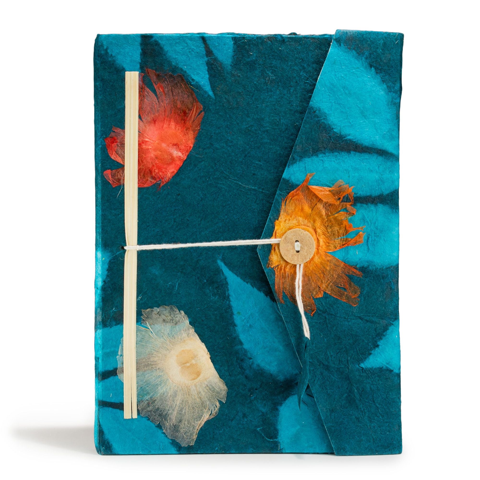 Lokta Bold Floral Notebook Large with Bookmark in Midnight Blue