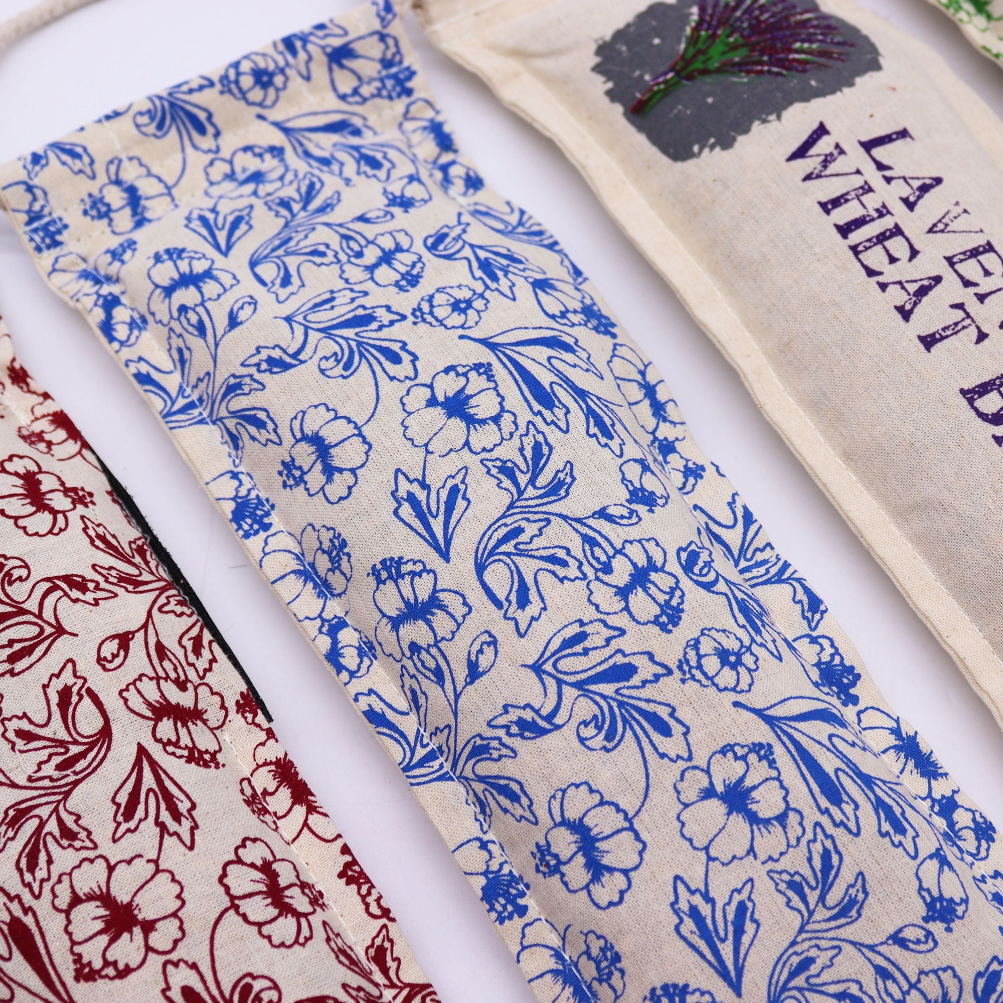 Natural Cotton Wheat Bags in Blue with Rope Handle for Comfort