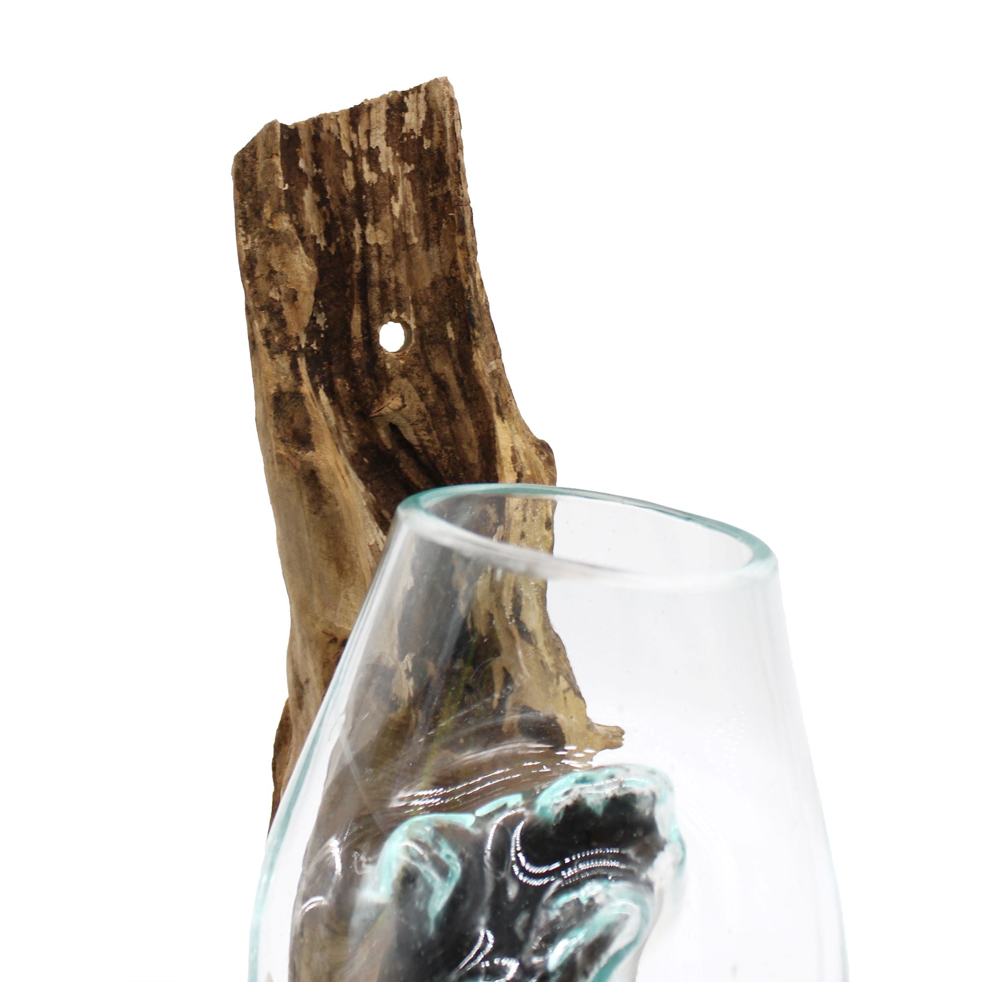 Molten Glass on Wood Hanging Bowl for Stylish Home Decor Display