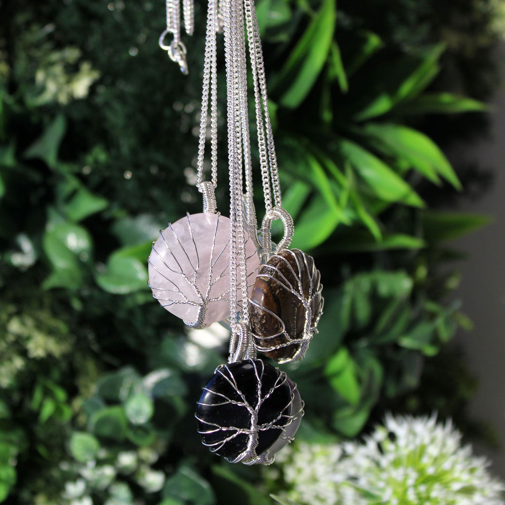 Tree of Life Gemstone Necklace with Rose Quartz Design
