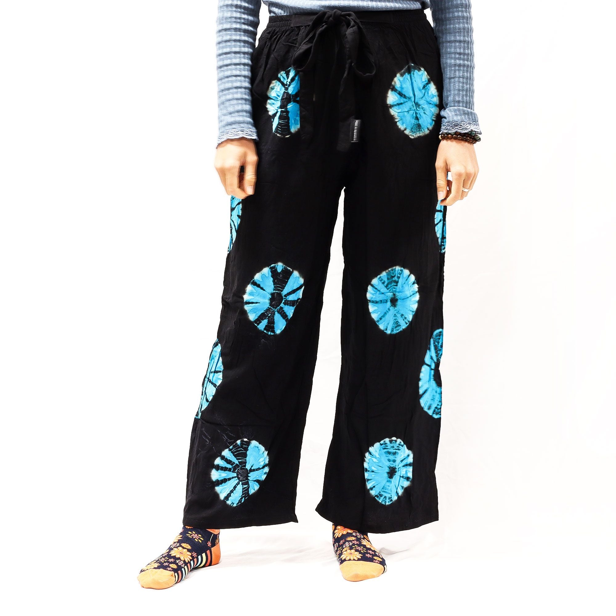 Japanese Style Lounge Pants in Black and Blue with Tie Dye Design