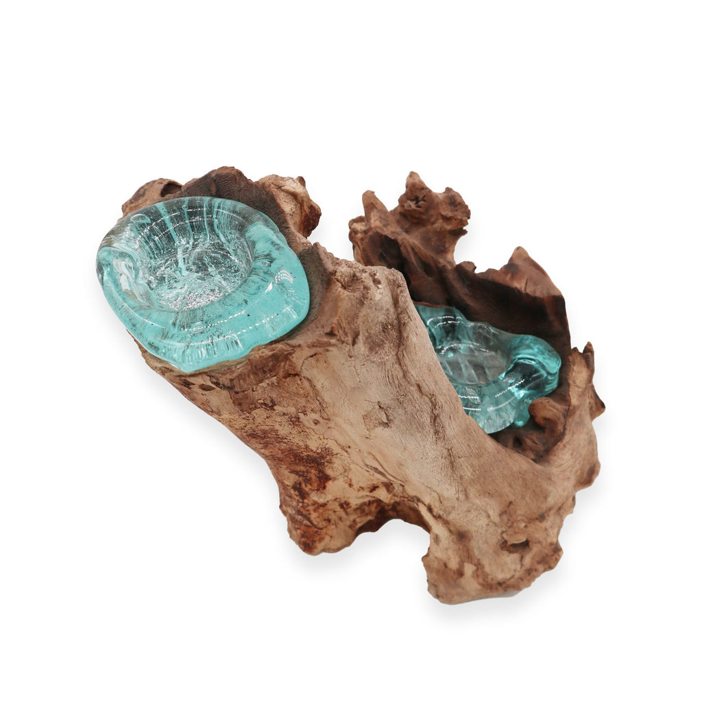 Molton Glass Candle Double Holder on Wood for Home Decor Accent