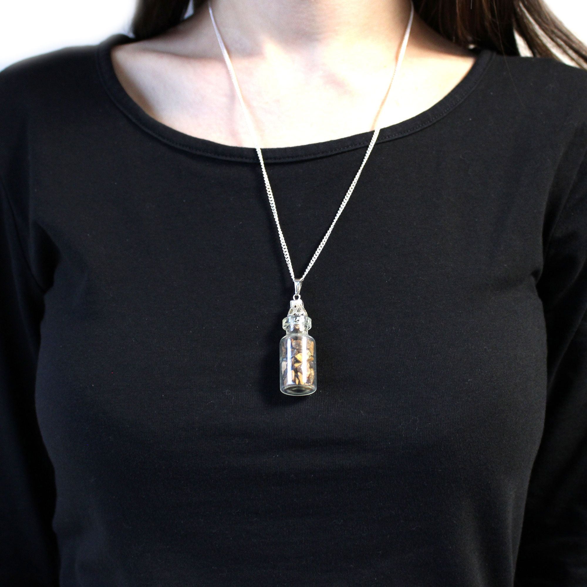 Bottled Gemstones Necklace with Tiger Eye Pendant Design