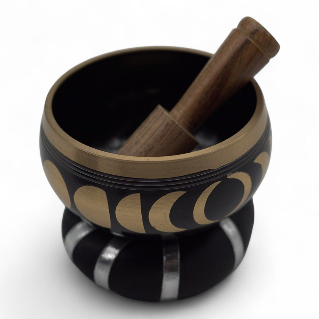 Moon Phase Singing Bowl Set in Black with Wooden Striker Included