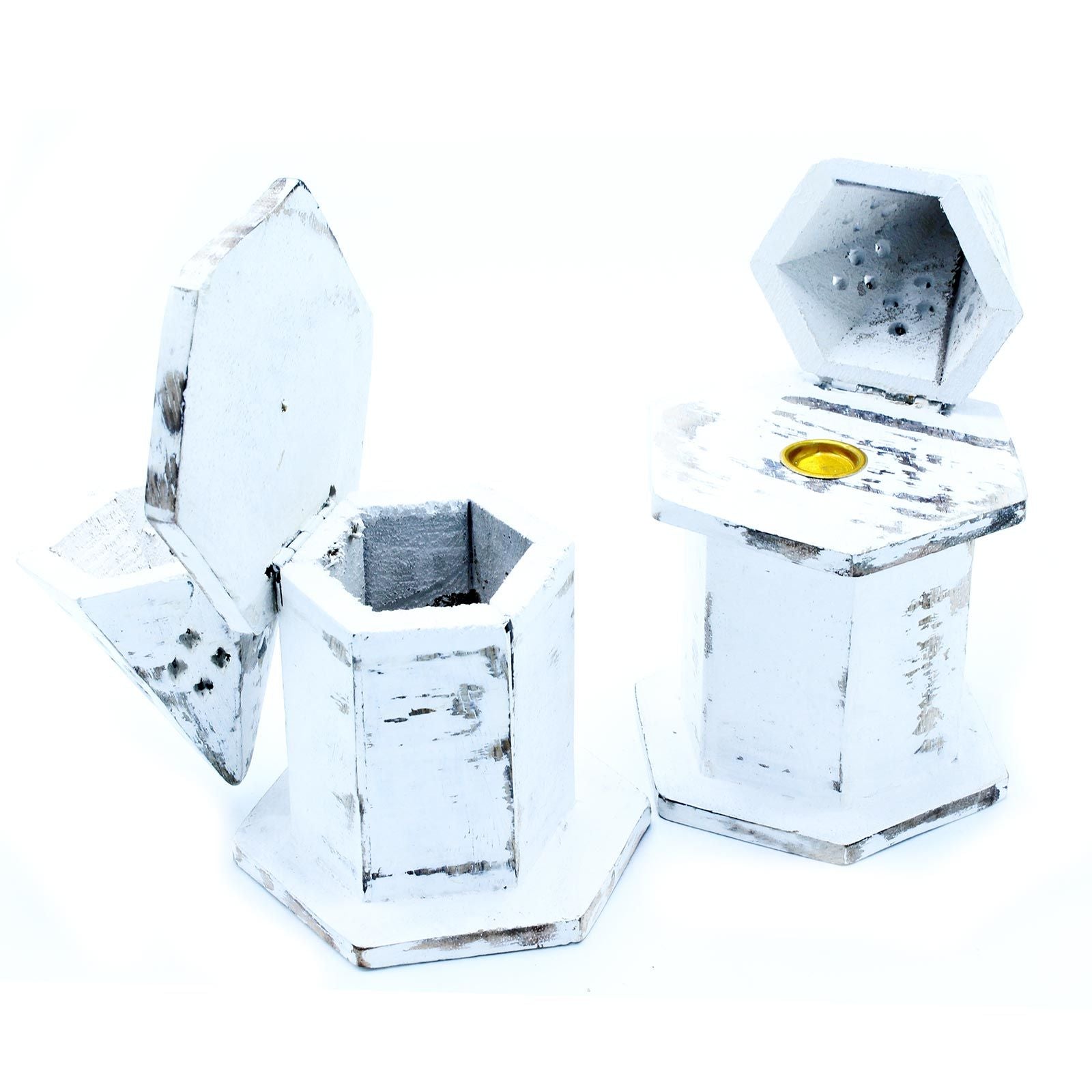 White Washed Incense Holder Pyramid Mini House for Home Decor