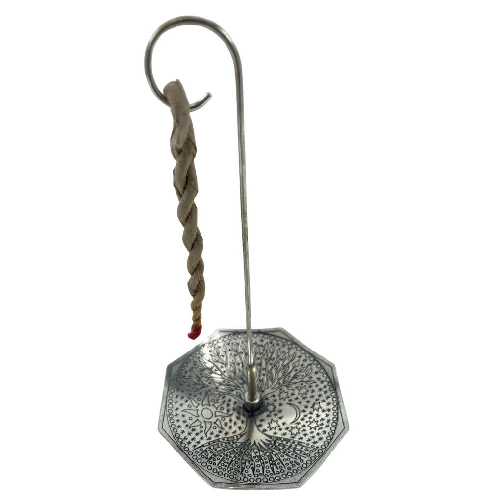 Rope Incense and Silver Plated Holder Set with Tree of Life Design