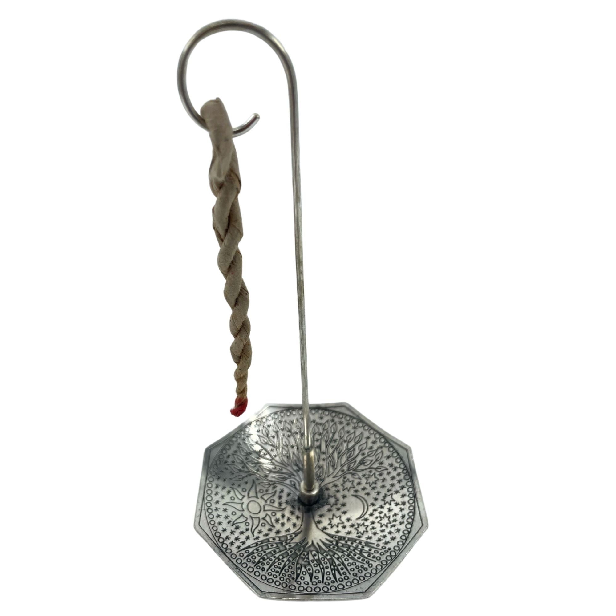 Rope Incense and Silver Plated Holder Set with Tree of Life Design