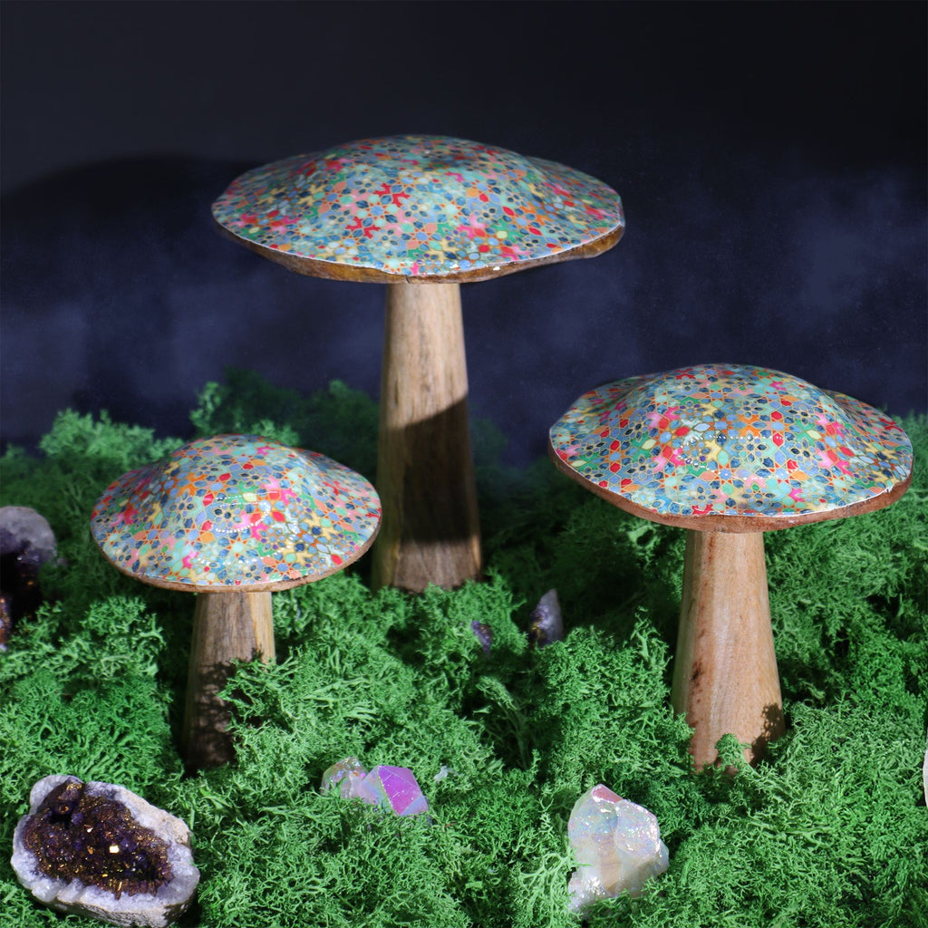 Small Enamelled Mushroom 10cm with Mediterranean Tile Design