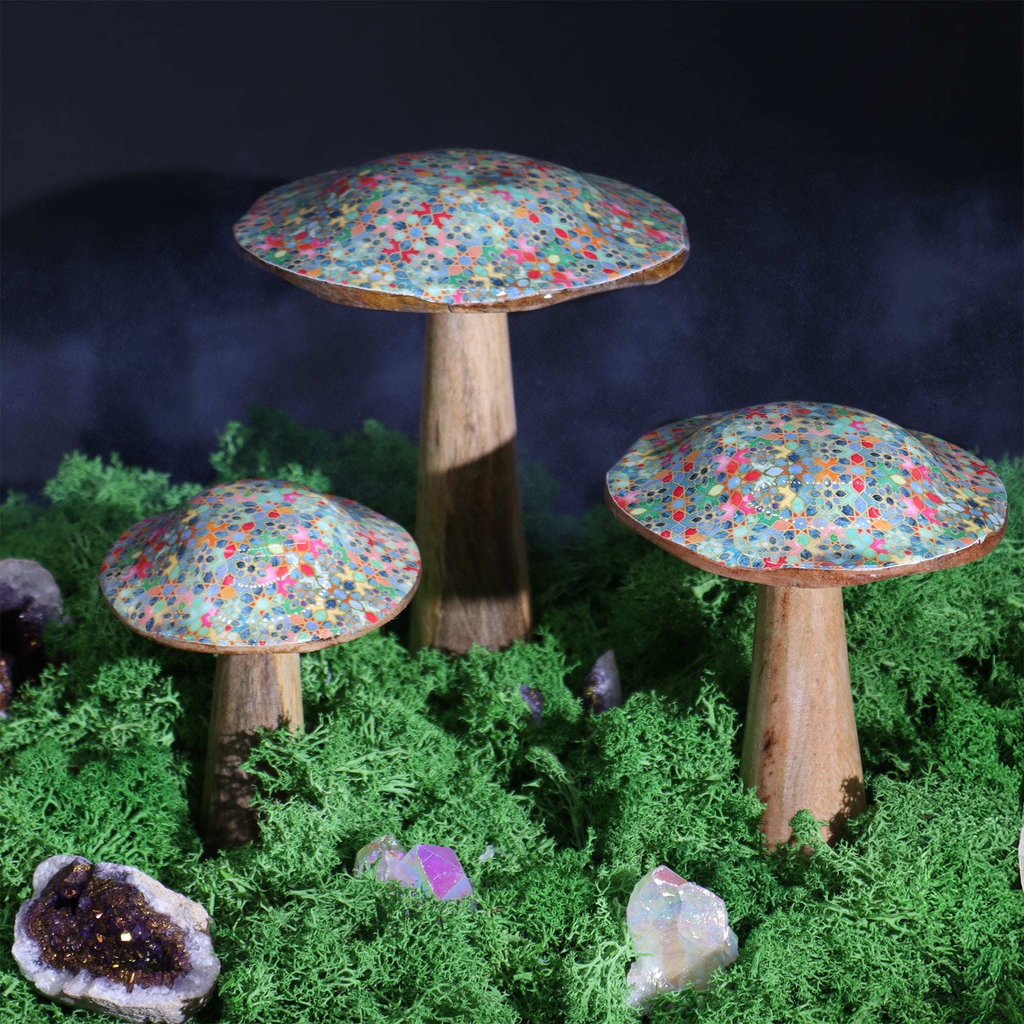 Small Enamelled Mushroom 10cm with Mediterranean Tile Design