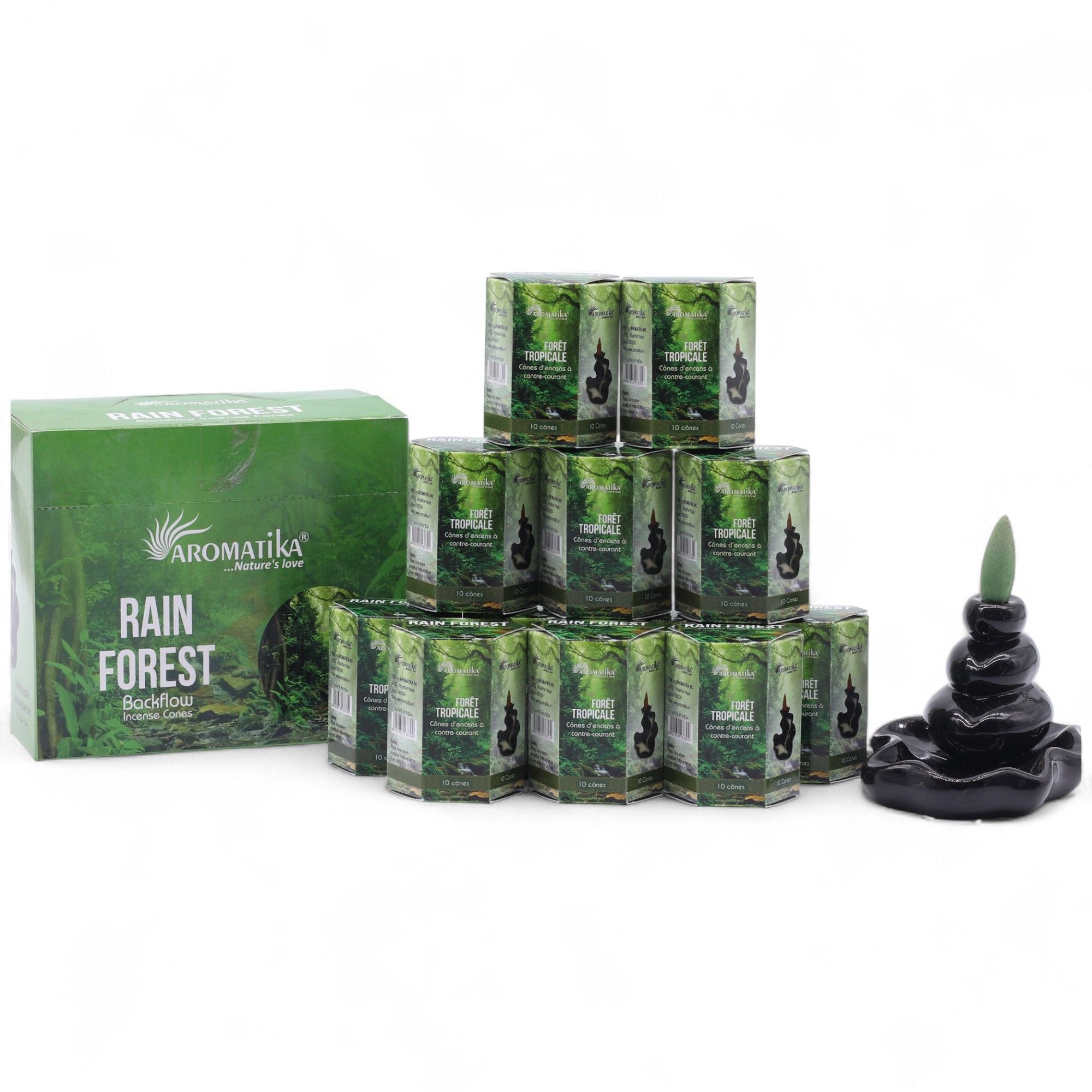 Pack of 10 Masala Backflow Incense Cones with Rain Forest Aroma
