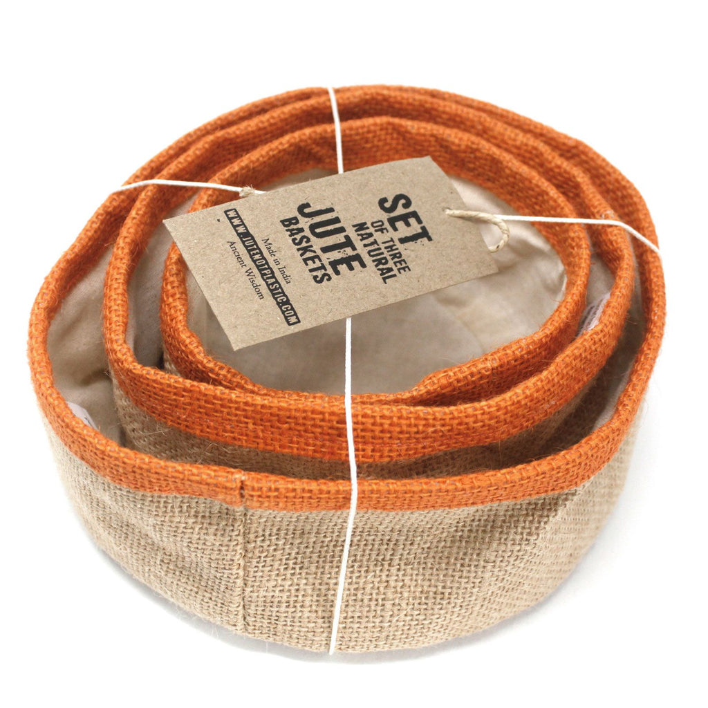 Set of 3 Natural Jute Baskets in Turmeric for Stylish Storage