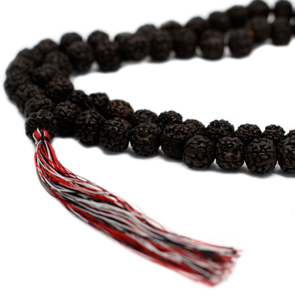 108 Rudraksha Mala Dark with Chunky Tassel for Spiritual Practices