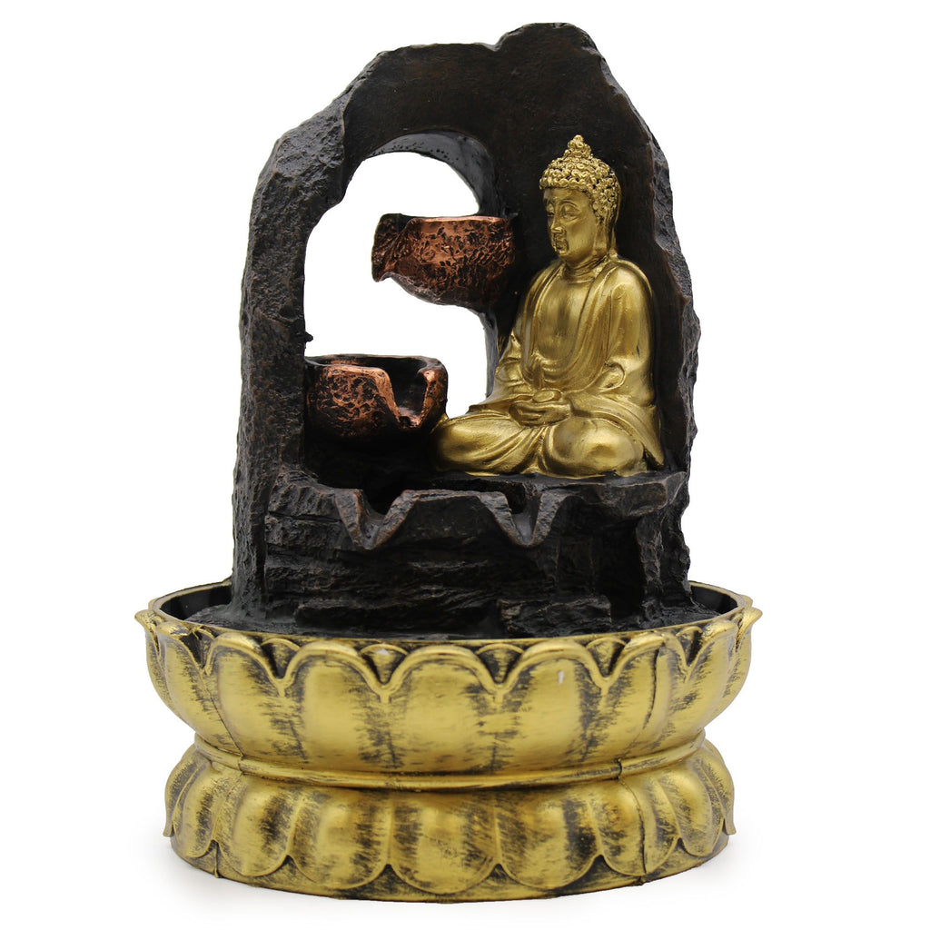 Golden Meditating Buddha Tabletop Water Feature 30cm for Decor