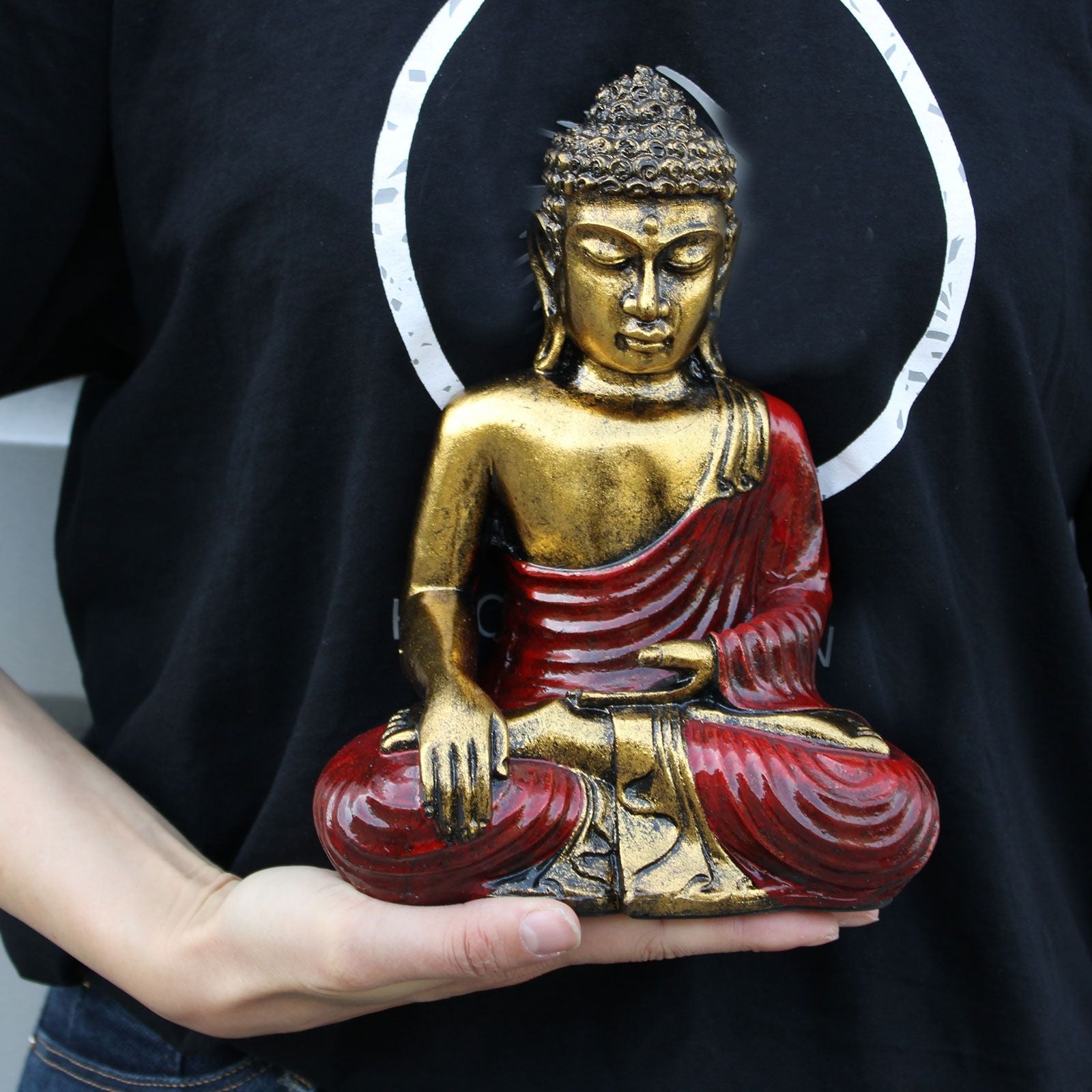 Large Hand Painted Red and Gold Buddha Statue for Home Decor