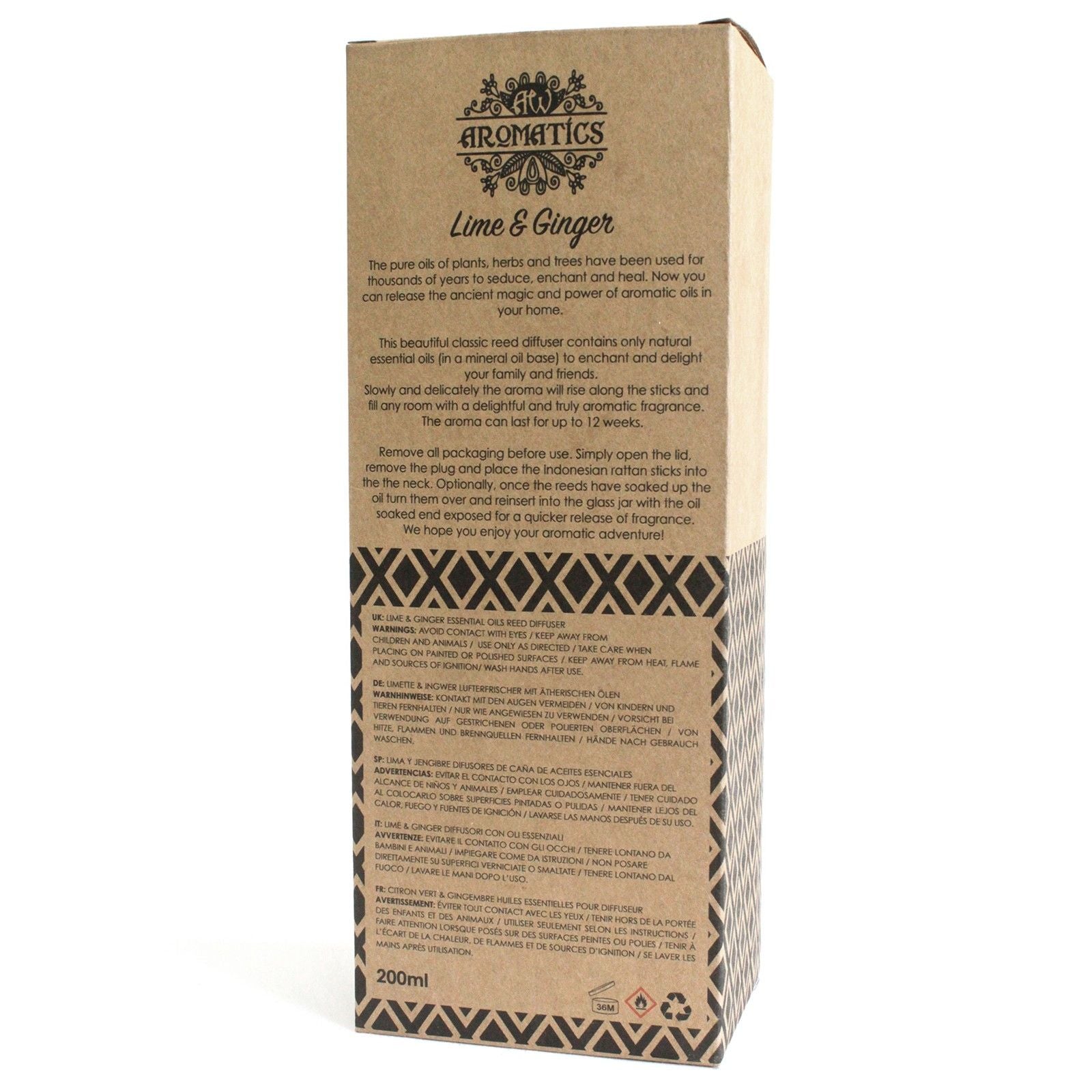 200ml Lime & Ginger Essential Oil Reed Diffuser for Home Fragrance