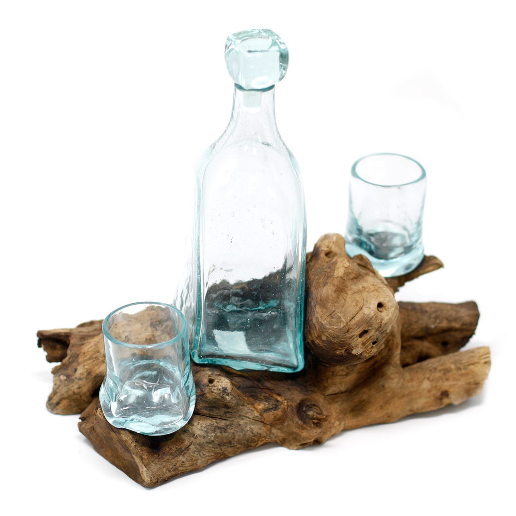 Molten Glass on Wood Whisky Set for Unique Home Decor Display