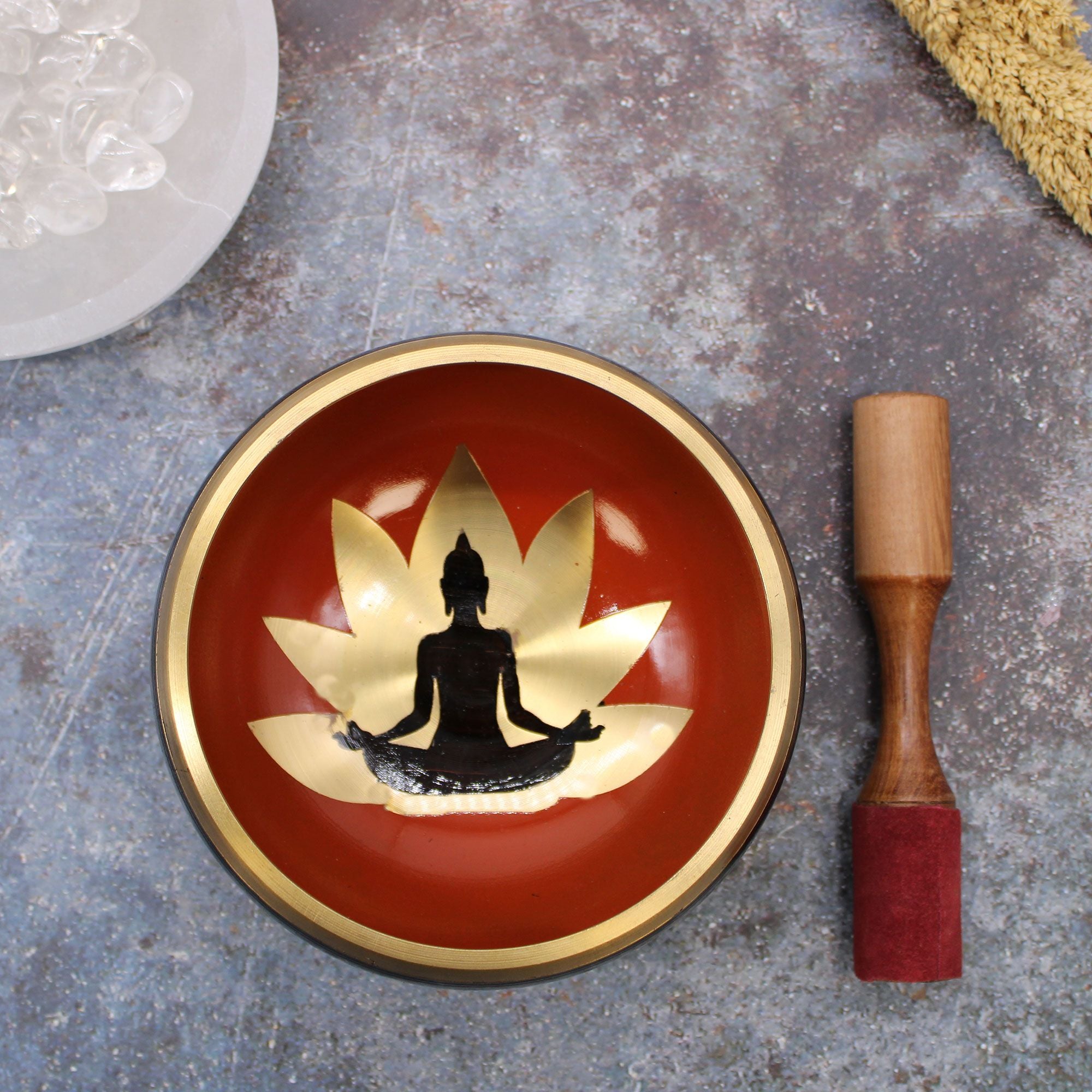 Large Black and Orange Buddha Singing Bowl Set for Home Decor