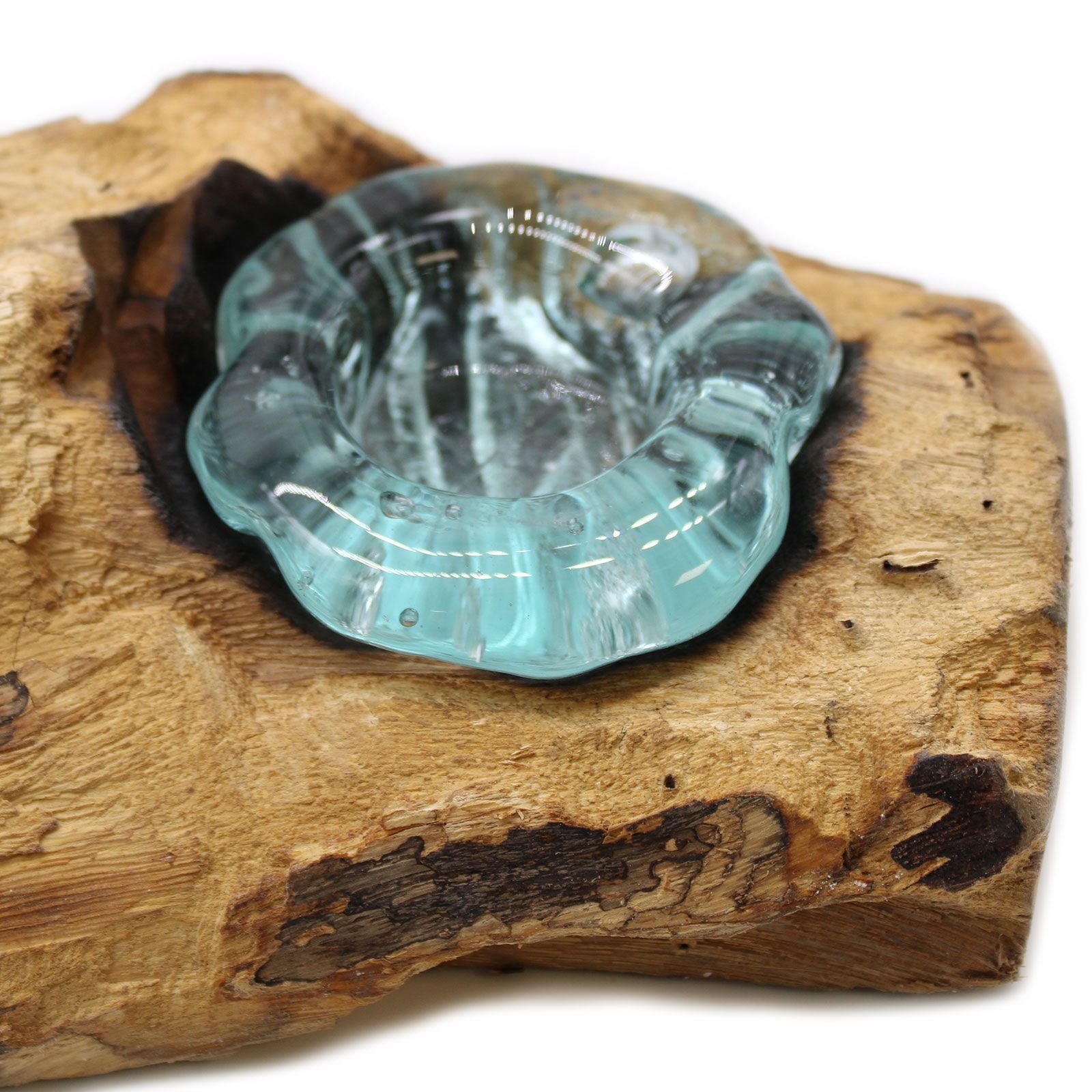 Molton Glass Flat Triple Candle Holder on Wood for Home Decor