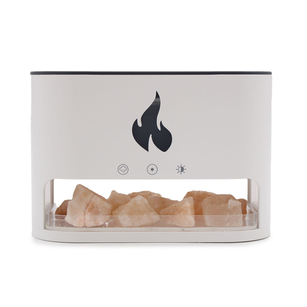 White Blaze Aroma Diffuser with Himalayan Salt Chamber Flame Effect