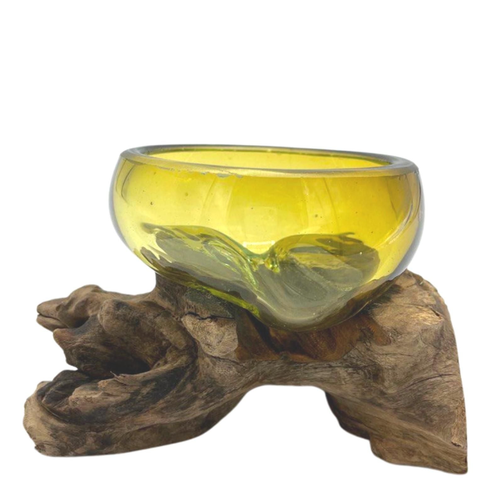 Molton Glass Mini Amber Bowl on Wood for Home Decor Display