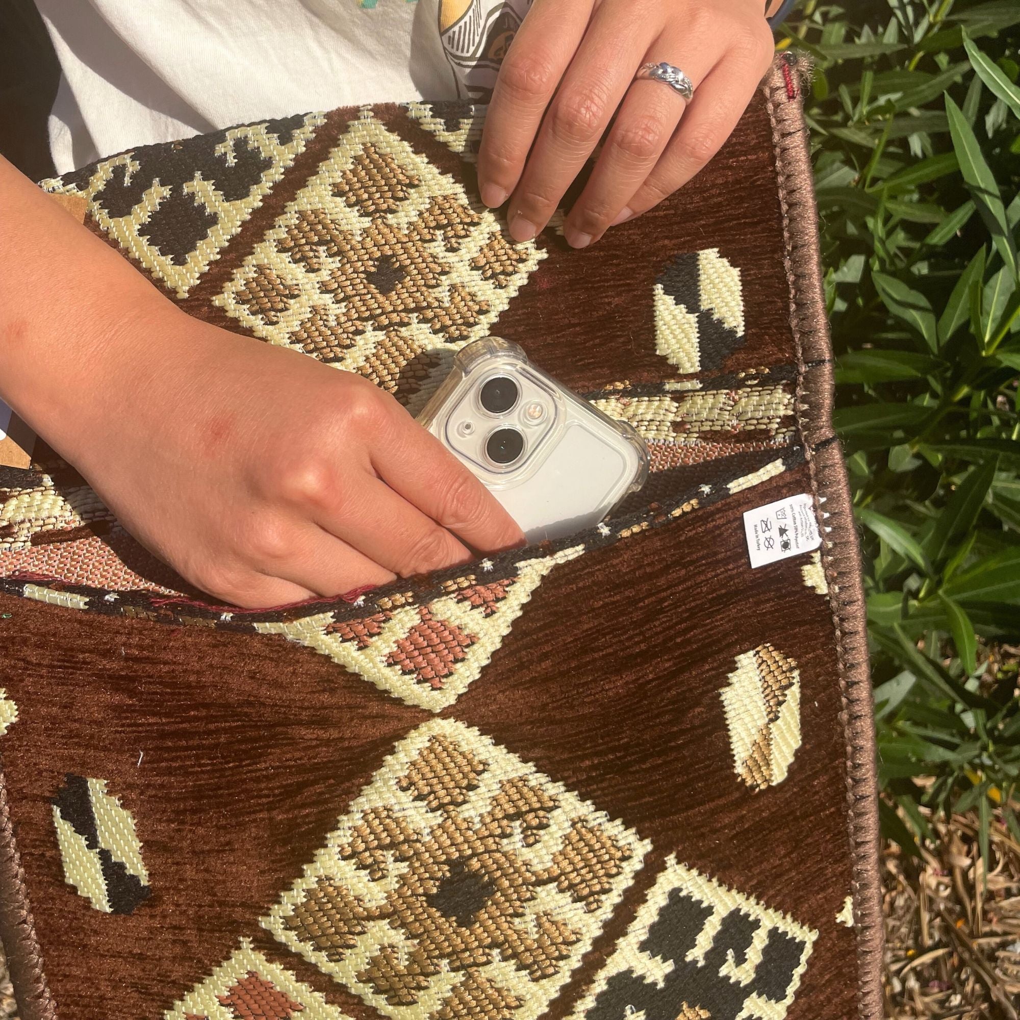 Chocolate Kilim Messenger Festival Bag with Intricate Patterns